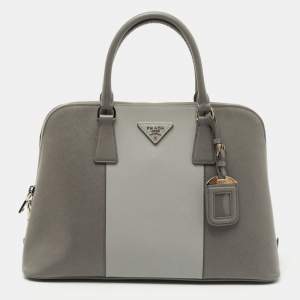 Prada Two Tone Grey Saffiano Lux Leather Promenade Satchel