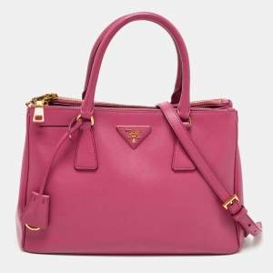 Prada Pink Saffiano Lux Leather Small Galleria Double Zip Tote