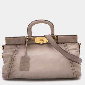 Prada  Light Grey Leather Shopper Tote