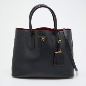 Prada Black Saffiano Cuir Leather Medium Double Handle Tote
