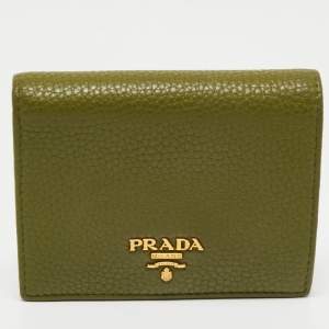 Prada Green Daino Leather Bifold Card Case