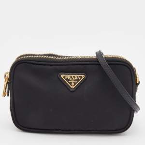 Prada Black Nylon and Leather Tessuto Shoulder Bag