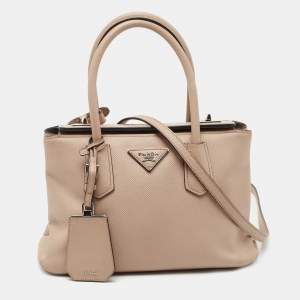 Pre Owned Prada Beige Saffiano Cuir Leather Twin Tote