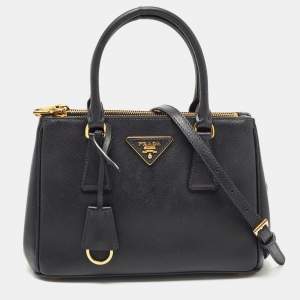 Prada Black Saffiano Lux Leather Small Double Zip Tote 