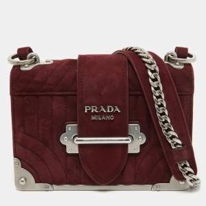 Prada Burgundy Suede Cahier Chain Crossbody Bag