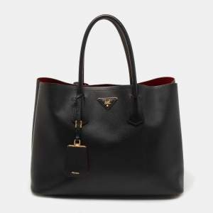 Prada Black Saffiano Cuir Leather Large Double Handle Tote