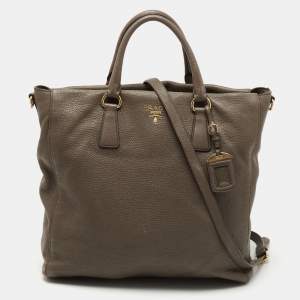 Prada Grey Vitello Daino Leather Shopper Tote