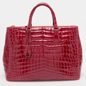 Prada Red Crocodile Leather Galleria Medium Double Zip Tote