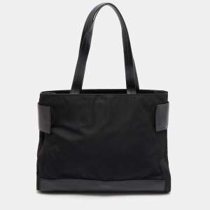 Pre Owned Prada Black Nylon and Leather Shopper Tote