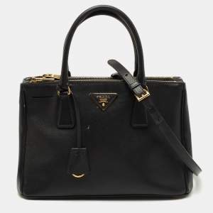 Pre Owned Prada Black Saffiano Lux Leather Small Galleria Double Zip Tote