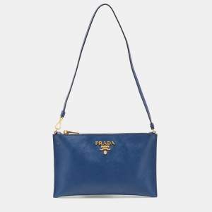 Prada Navy Blue Saffiano Lux Leather Wristlet Slim Clutch   