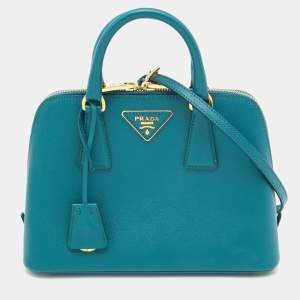 Pre Owned Prada Blue Saffiano Lux Leather Small Promenade Satchel