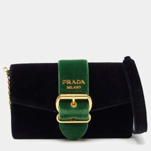 Prada Black/Green Velvet Cahier Shoulder Bag