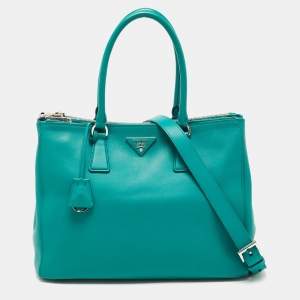 Prada Green City Calf Leather Medium Galleria Double Zip Tote