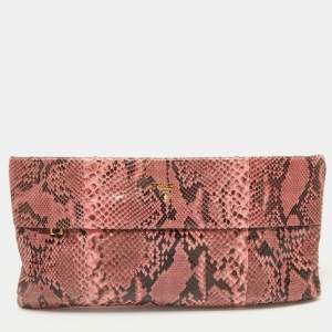 Prada Pink Python Oversized Zip Clutch