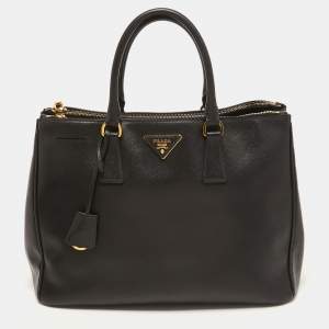 Prada Black Saffiano Lux Leather Large Galleria Double Zip Tote