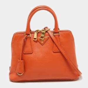Prada Orange Saffiano Leather Small Promenade Satchel