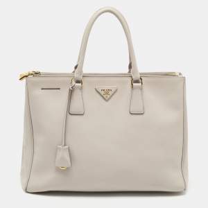 Pre Owned Prada Grey Saffiano Lux Leather Large Double Zip Tote