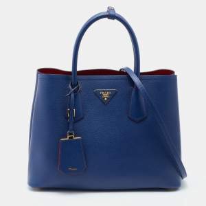 Prada Blue Saffiano Cuir Leather Medium Double Handle Tote