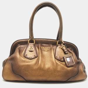 Pre Owned Prada Bronze Leather Frame Satchel