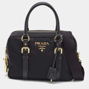 Prada Black Nylon and Leather Bauletto Satchel