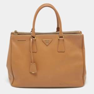 Pre Owned Prada Brown Saffiano Leather Large Double Zip Tote