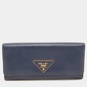 Prada Blue Saffiano Leather Continental Wallet