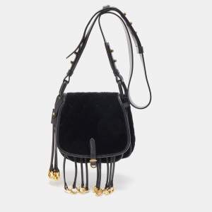 Pre Owned Prada Black Quilted Velvet and Leather Corsaire Shoulder Bag