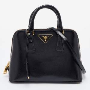 Prada Black Saffiano Vernice Leather Mini Promenade Satchel