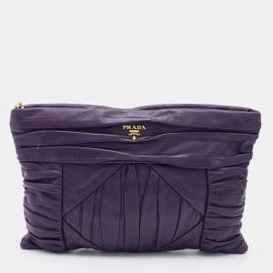 Prada Purple Leather Zip Pouch
