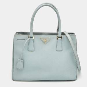 Pre Owned Prada Light Blue Saffiano Leather Middle Zip Tote
