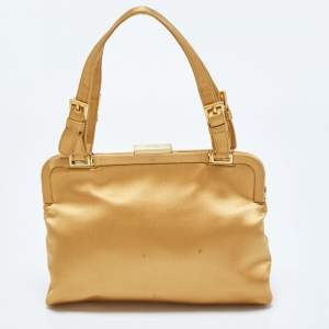 Pre Owned Prada Gold Satin Frame Satchel