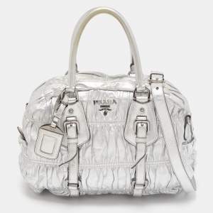 Pre Owned Prada Silver Gaufre Leather Satchel