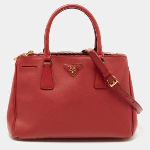Prada Red Saffiano Leather Small Double Zip Tote
