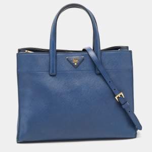 Pre Owned Prada Blue Saffiano Leather Triple Pocket Convertible Tote