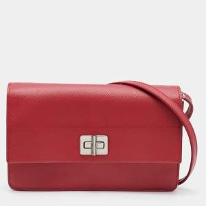 Prada Red Saffiano Leather Double Sided  Flap Crossbody Bag