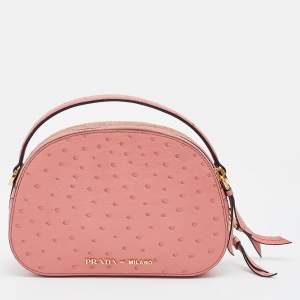 Prada Pink Ostrich Bandoliera Odette Top Handle Bag