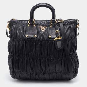 Prada Black Gaufre Leather Hobo