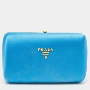 Prada Light Blue Satin Logo Box Clutch