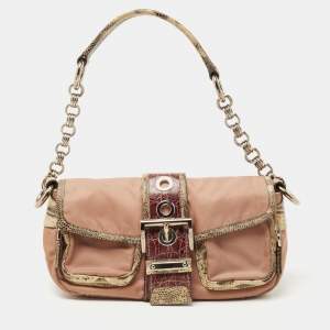 Prada Multicolor Nylon and Exotic Buckle Shoulder Bag