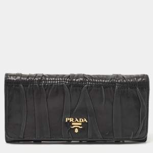 Prada Black Gaufre Leather Continental Wallet
