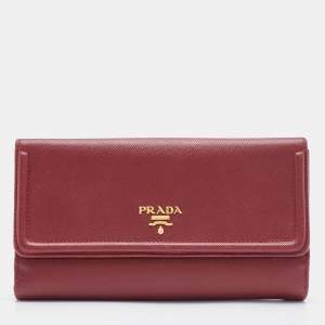 Prada Red Saffiano Lux Leather Flap Continental Wallet