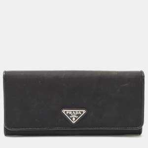 Pre Owned Prada Black Nylon and Leather Flap Continental Wallet