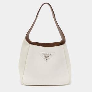 Prada Chalk White Leather Logo Hobo