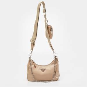 Prada Beige Nylon and Leather Re-Edition 2005 Baguette Bag