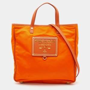 Prada Orange Tessuto Nylon and Saffiano Lux Leather Oro Tote