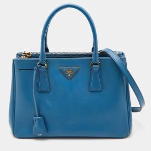 Prada Blue Saffiano Lux Leather Small Galleria Tote