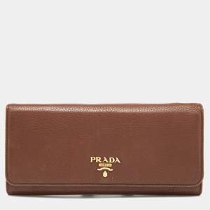 Prada Brown Leather Flap Continental Wallet