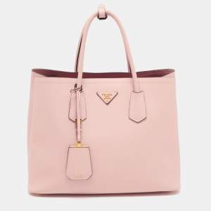 Prada Pink Saffiano Cuir Leather Medium Double Handle Tote