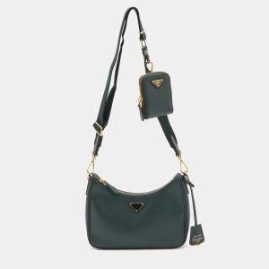 Prada Green Saffiano Leather Re-Edition 2005 Baguette Bag